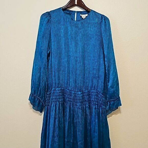 COPY - Vintage 80s Nora Noh Peplum blue silk dress size 8 - Picture 1 of 12